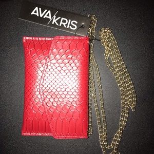 Ava + Kris Meg Ruby Red Snake Purse w/gold chain